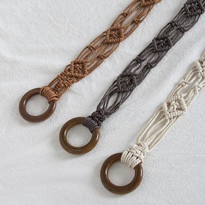 Boho Style Wax Rope Weaving Knotted Ethnic Style Handmade Wooden Beads Women's Belt Leisure Vacation Style Exquisite Waist Rope