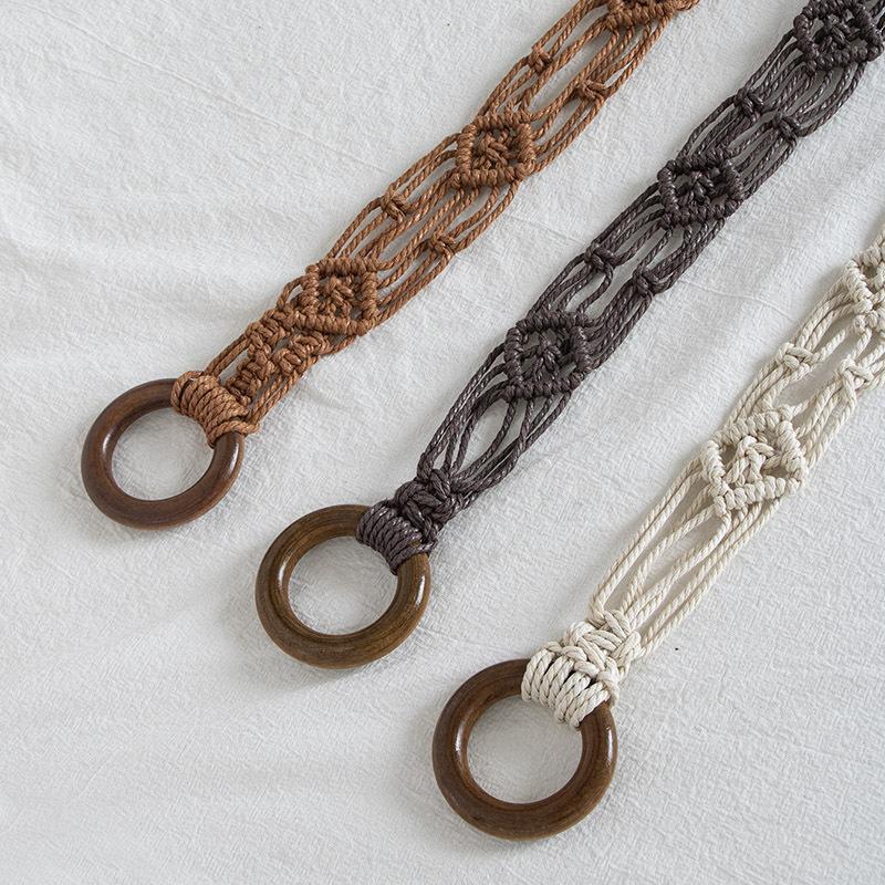 Boho Style Wax Rope Weaving Knotted Ethnic Style Handmade Wooden Beads Women's Belt Leisure Vacation Style Exquisite Waist Rope
