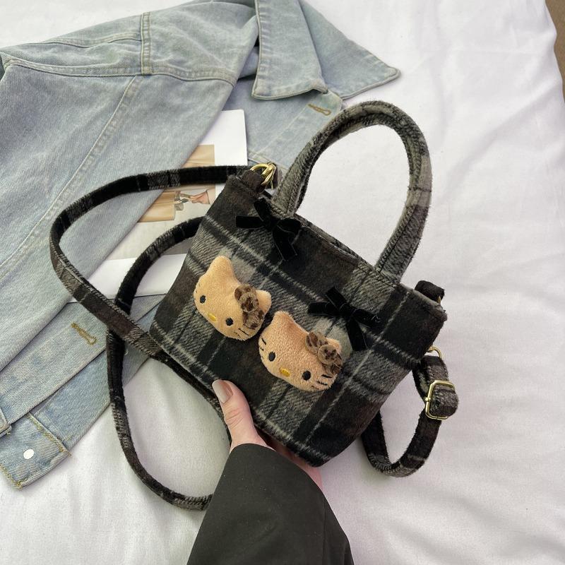 Mode Retro Karomuster Handtasche personalisierte Kontrastfarbe Bucket Bag niedlicher Cartoon-Stil Nische Messenger Schultertasche