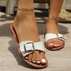 Fashion Plus Size Flat Slippers Women's Summer Fashion -New Round Toe Open Toe Metal Belt Buckle Soft Slip Flip Flops for Women