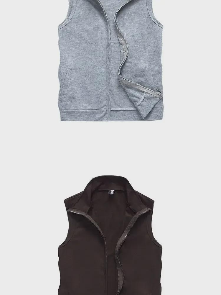 Gilet con cappuccio slim alla moda da uomo: Giacca fitness senza maniche primaverile e autunnale