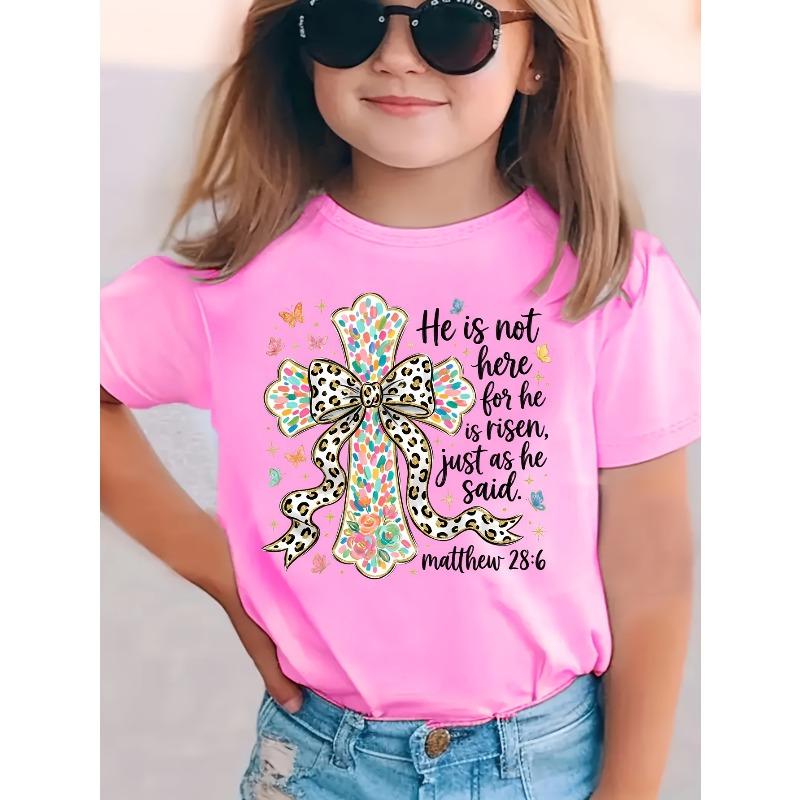 

European sizes Leopard Print Bow Novelty Trendy Versatile T-Shirt, Summer Girls Short Sleeve Top 164cm рожевий