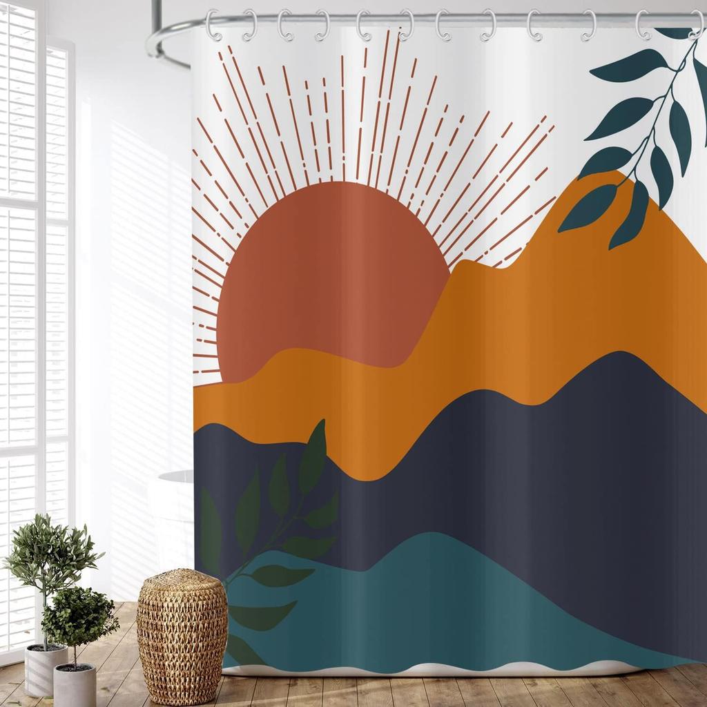 Bohemian Style Abstract Modern Floral Rose Face Shower Curtain 180X 180Cm Waterproof Shower Curtain With 12 Hooks