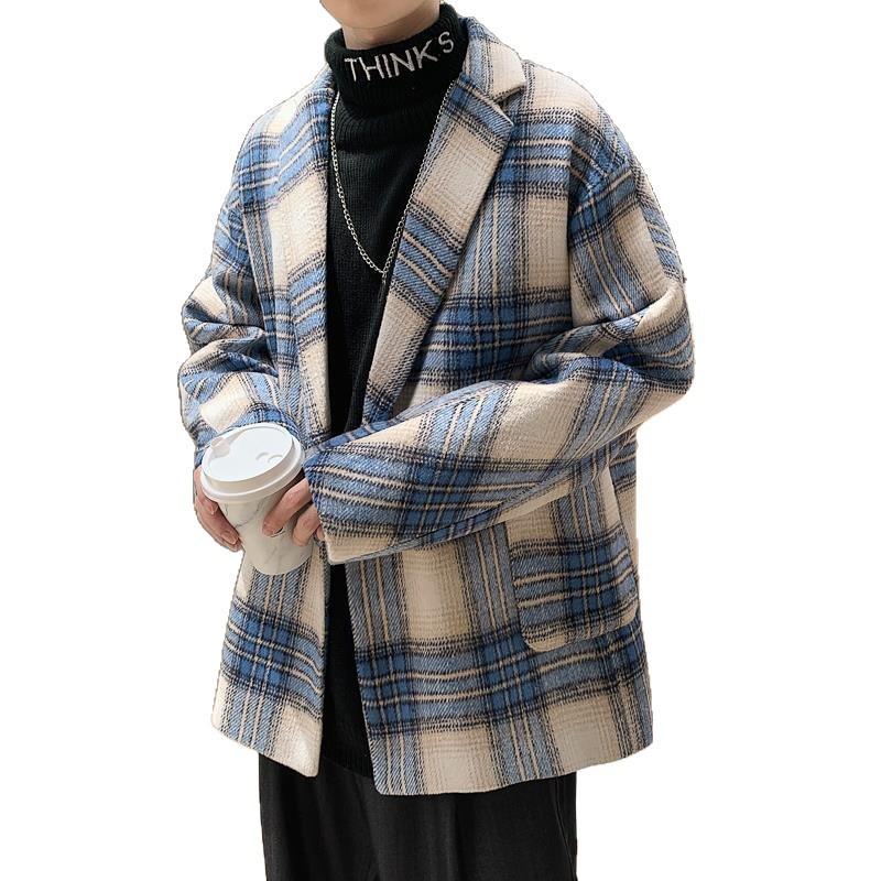 Men's Trendy Plaid Wool Jacket 2023: Autumn/Winter Korean-Style Casual Windbreaker