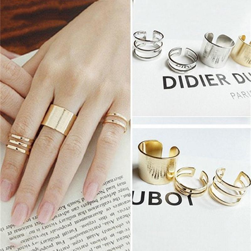 

3Pcs/set Fashion Vintage Simple Geometrical Irregular Hip Hop Finger Ring Set Women Jewelry Accessories Gift