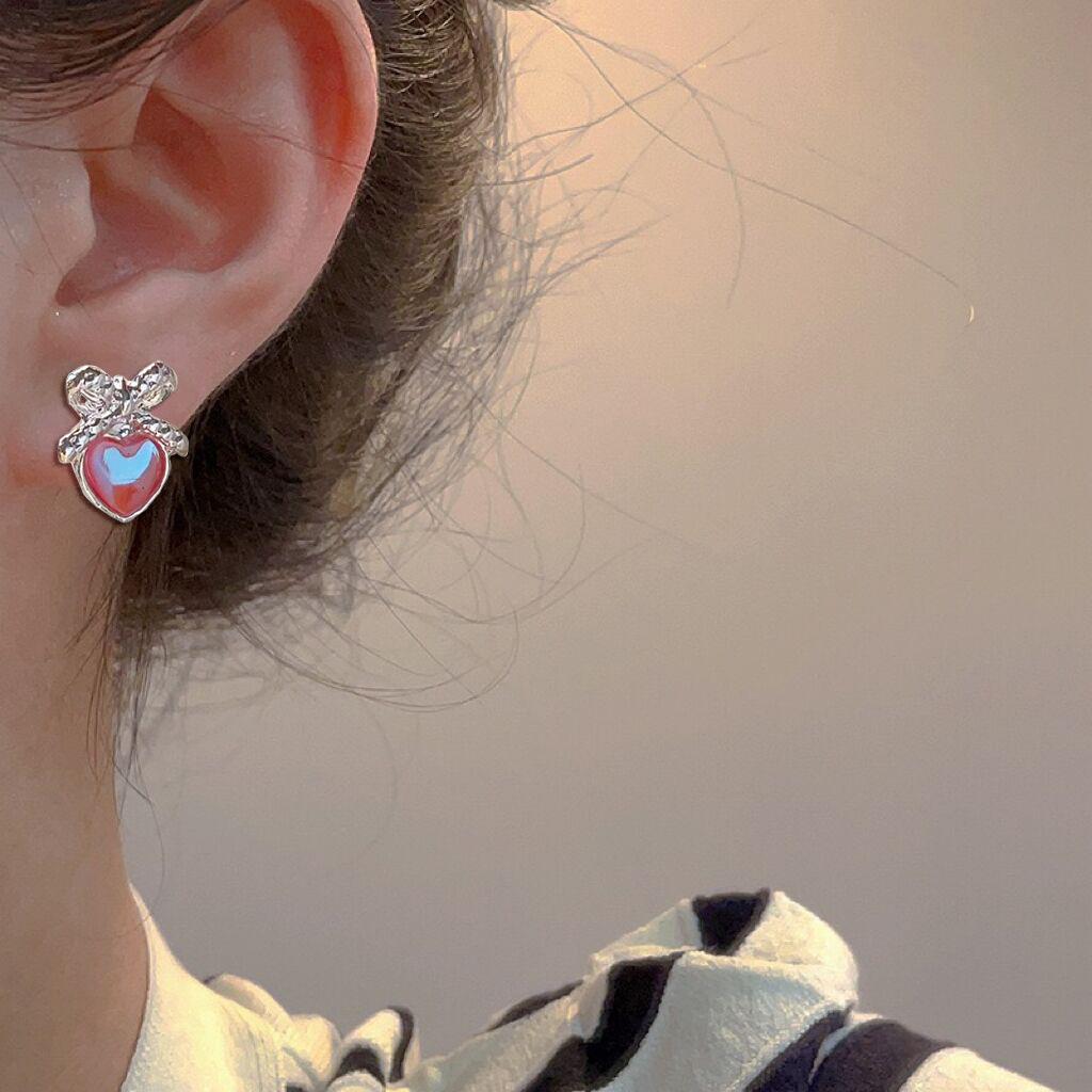Silver Needle New Bow Stud Earrings Love Explosion Earrings Fresh and Sweet Girl Style Earrings Women