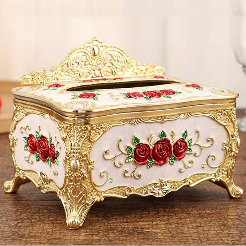 Embossed Rose Tissue Boxes Storage Napkin Holder Paper Case Organizer Ornament Craft Desktop Tissue Plastic Kitchen Tissue Box