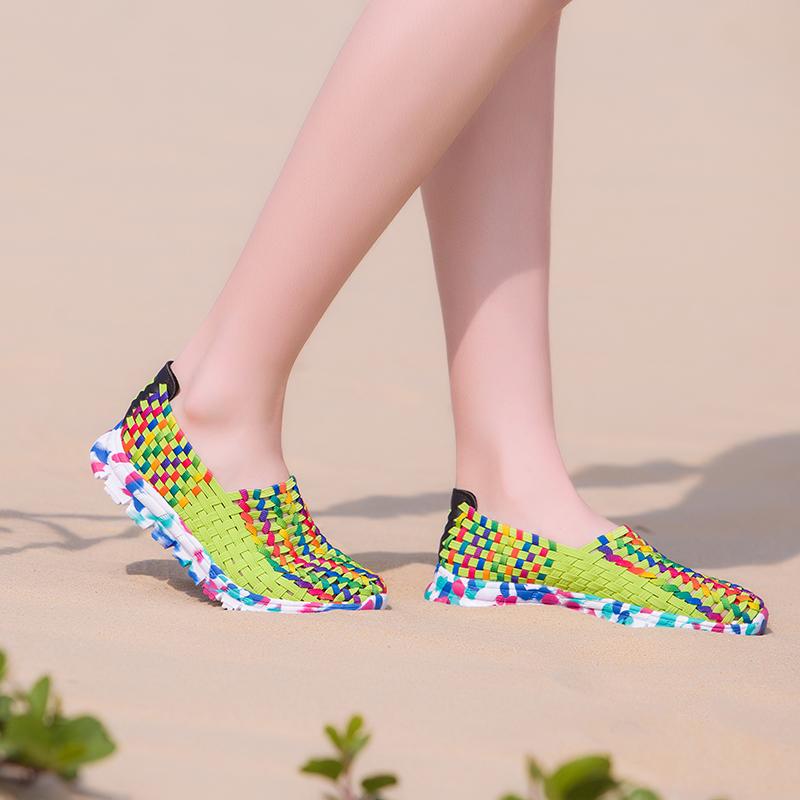 Personalized Fantasy Colored Mesh Hand Woven Elastic Band Sports Shoes for Lazy People, One Foot Flat Casual Shoes for Women