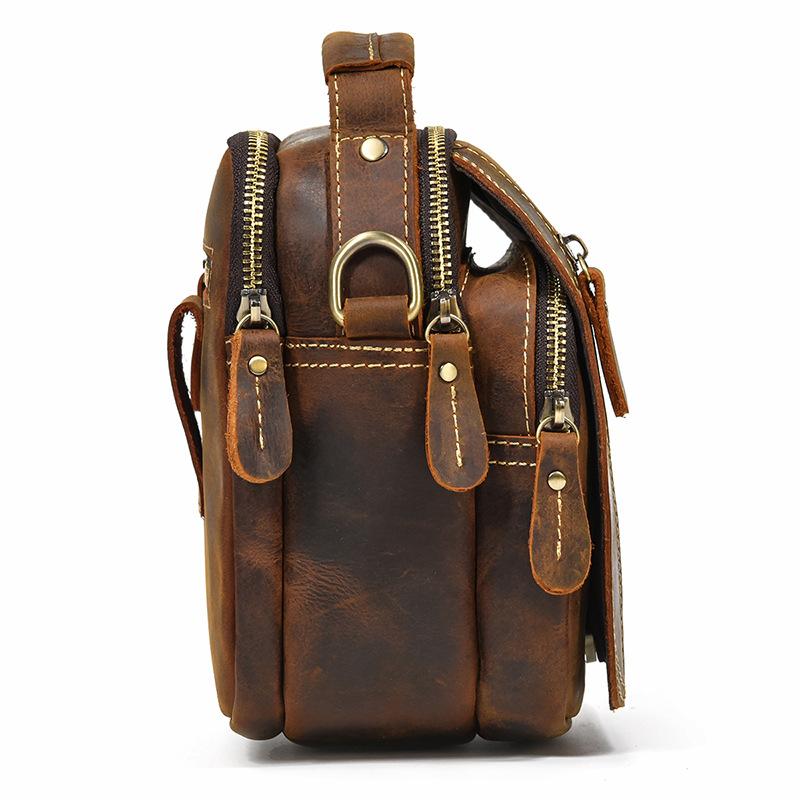 Crazy horse leather retro waist bag, large capacity genuine leather small shoulder bag, multifunctional crossbody bag, casual shoulder bag