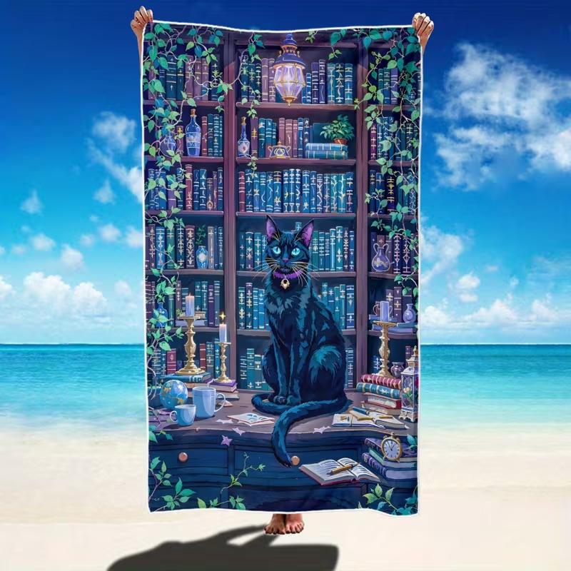 Colorful Sleeping Orange Cat Floral Print Beach Towel Whimsical Fantasy Art Style Quick Dry Soft Sand Free Towel for Summer