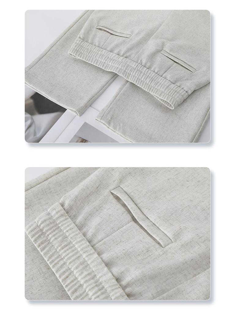 Women's Cotton Linen Wide-Leg Pants - 2025 Spring/Summer, Loose Fit, Slimming Drape, Elastic Waist, Casual Straight-Leg Trousers