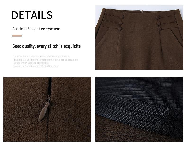 Women's High-Waist Brown Wool Midi Skirt with Slit - Autumn/Winter 2025 Collection