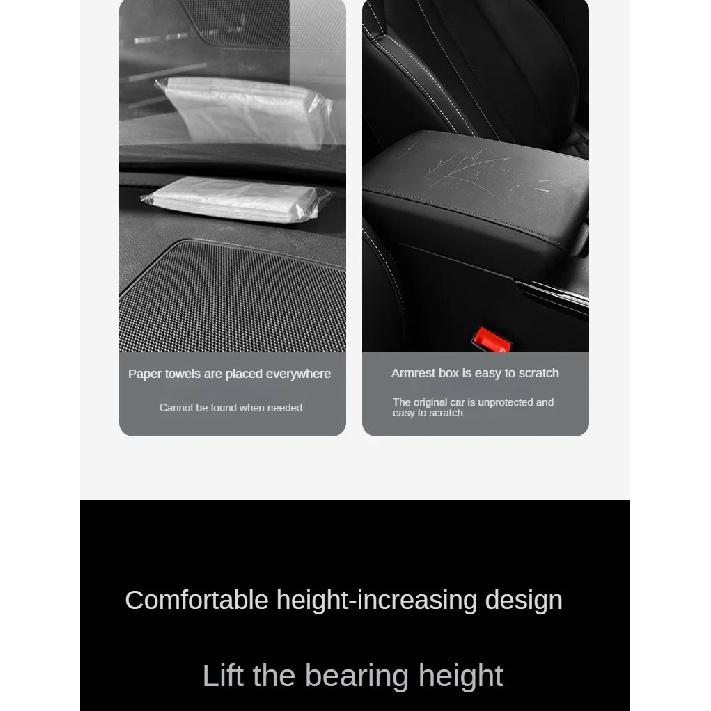 Car Armrest Cover Leather With Tissue Storage Memory Foam Height Pad Universal Auto Center Armrest Protective Cushion Support