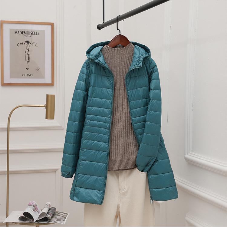 Women's Winter Hooded Down Jacket - Plus Size, Lightweight, Slim Fit, Mid-Length Coat