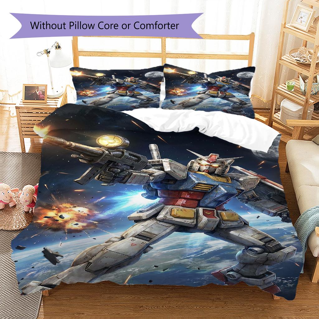 GUNDAM Pattern Bedding Set Quilt Cover Pillowcase Home Decor Gift (1 * duvet cover + 2 * pillowcase, without core)