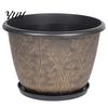 Large Plant Basin with Saucer 12 Inch Thickened Flower Pots for Outdoor Indoor, Plastic Leaf-Pattern Texture Weather Resistant Containers Planter