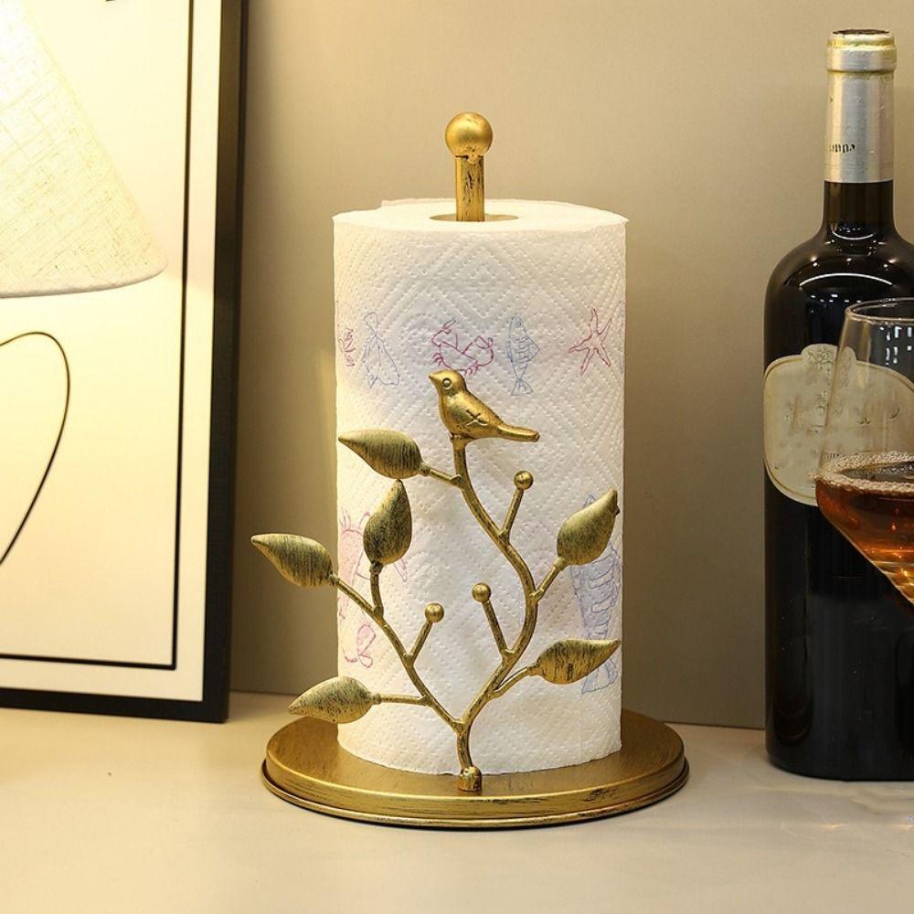 Iron Vertical Tissue Holder Rose Shaped Ginkgo Leaf Roll Paper Towel Holder One-handed Tear Free Standing Tissue Storage Rack