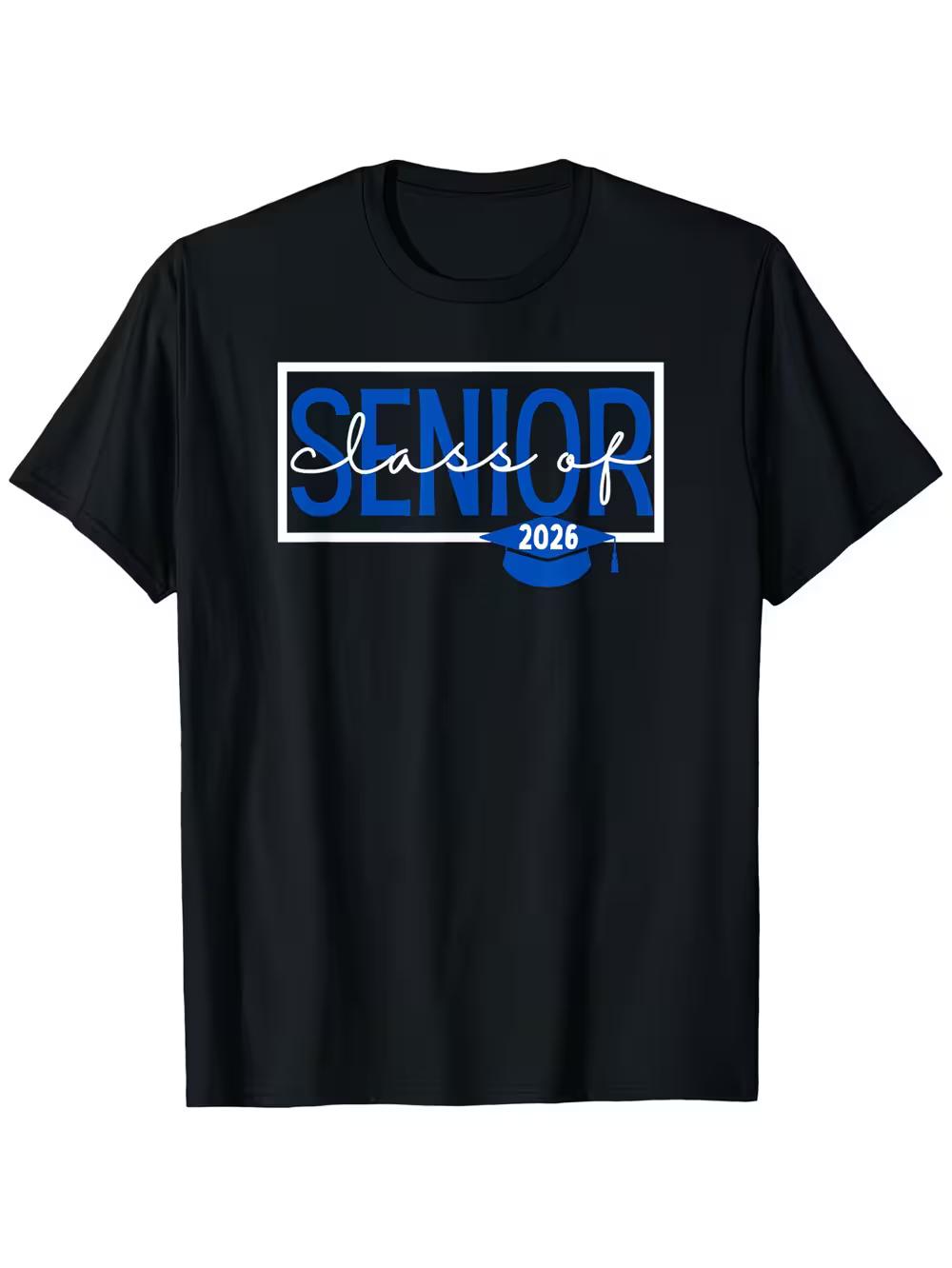 Class of 2026 Senior Shirt- SENIOR& 2026 Graduation T-Shirt in Blue& White- Loose Fit Unisex Adult Graduation Party Outfit- Senior Week S