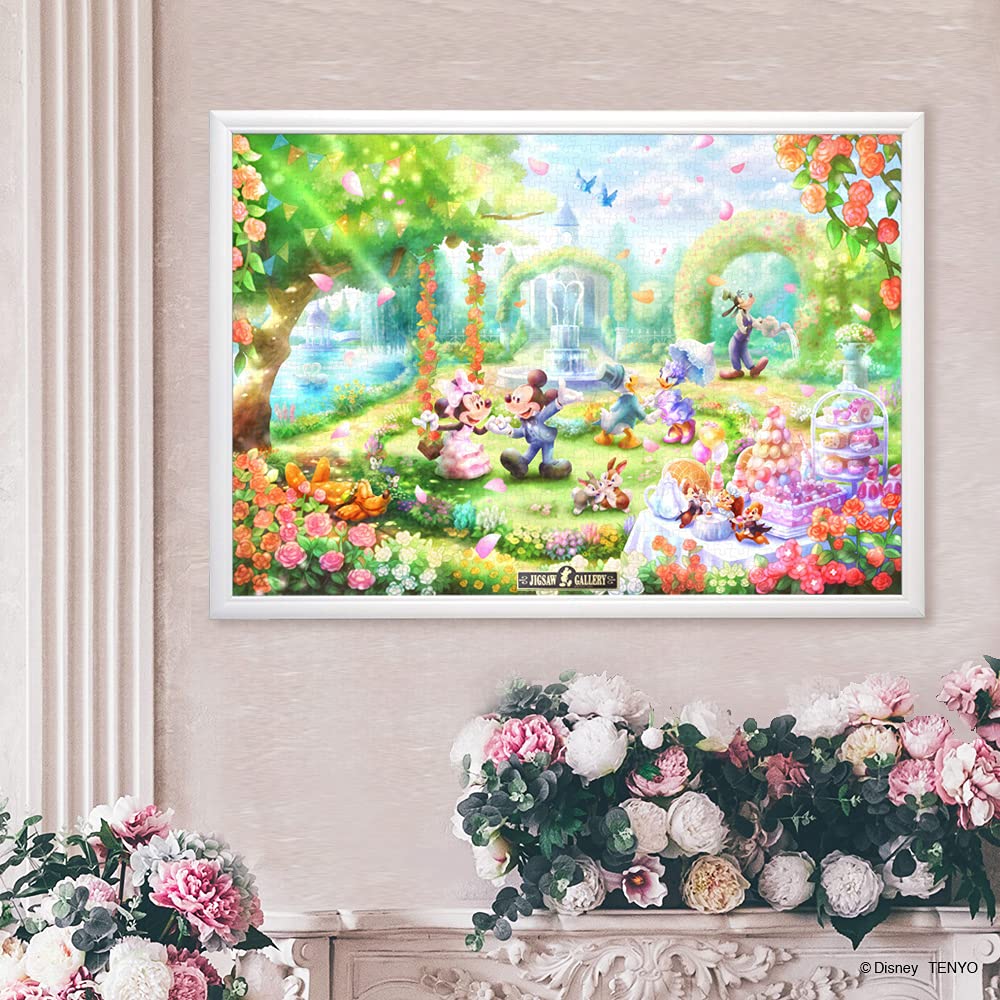 Tenyo [Made In Japan] Wooden Puzzle Frame, Disney-Specific Panel, 1000-Piece, White (51x73.5cm), Easy-Set Stopper, Mickey Emblem Plate, and Hanging