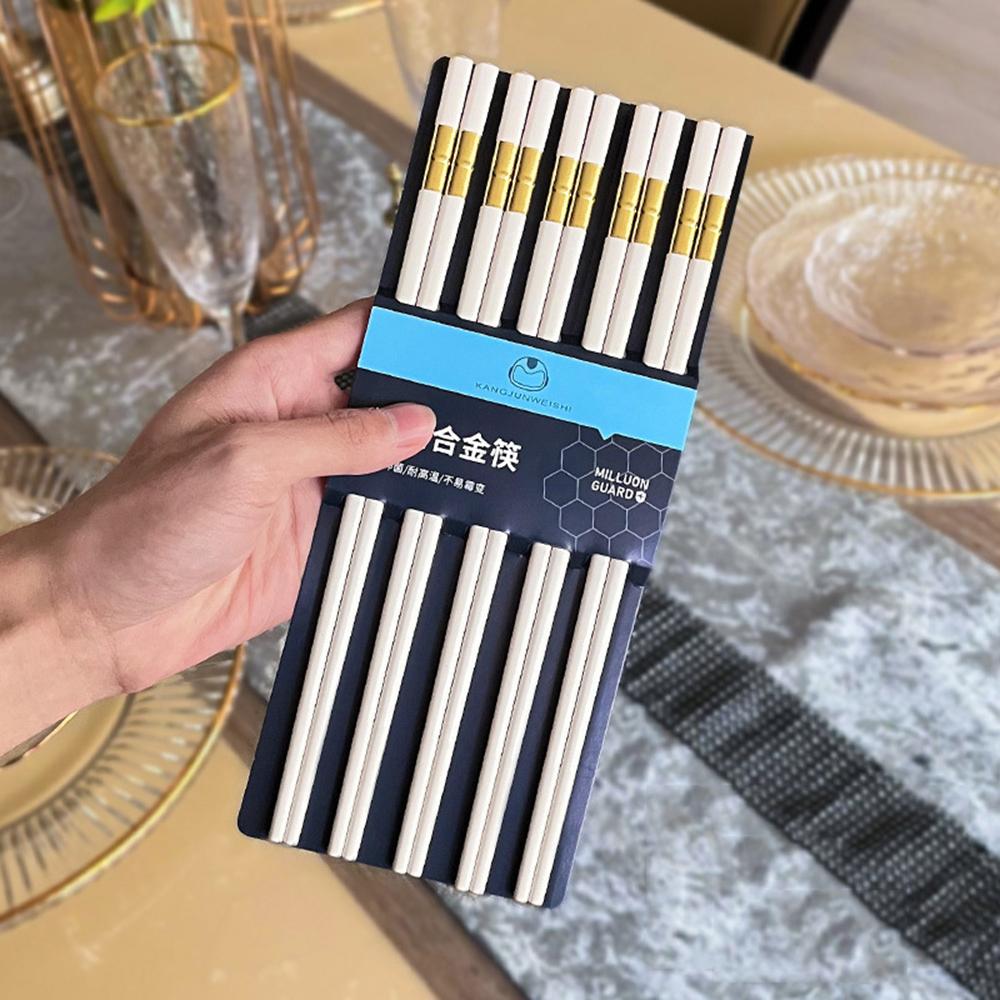 5 Paar Weißgold Koreanische Essstäbchen Japanische Essstäbchen Wiederverwendbare Essstäbchen Waschbare Lebensmittelqualität Rutschfeste Essstäbchen Einfach zu bedienen