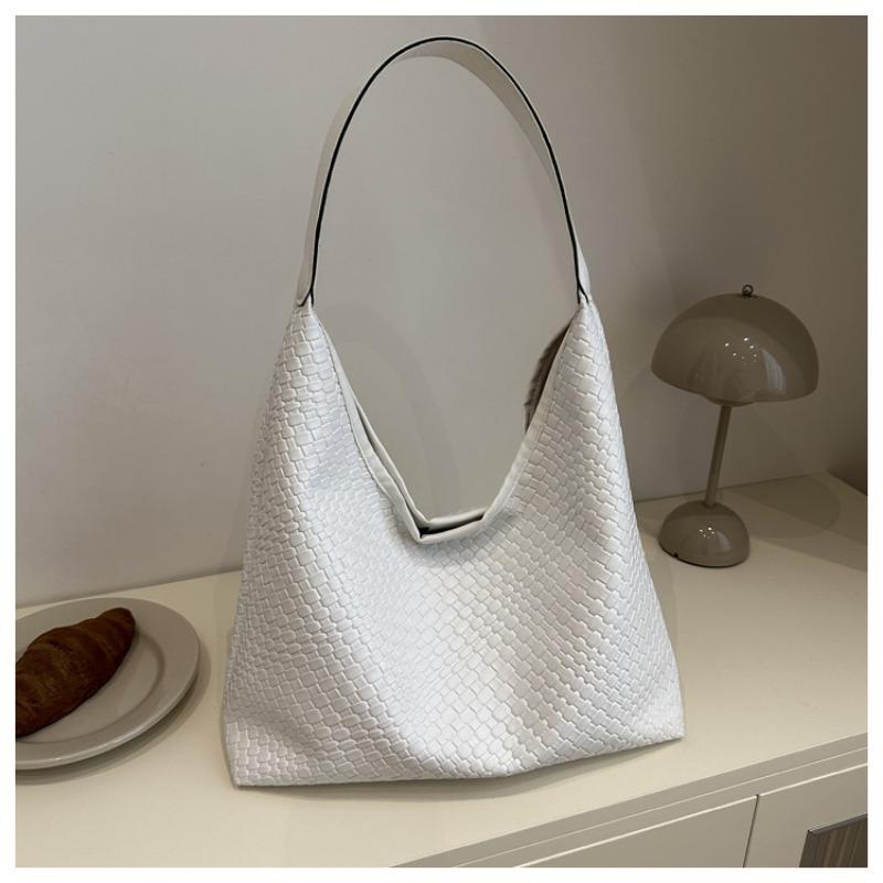 

Вместительная наплечная сумка модная популярная плетеная сумка-тоут для通勤 простая сумка-подмышка нишевого дизайна белый