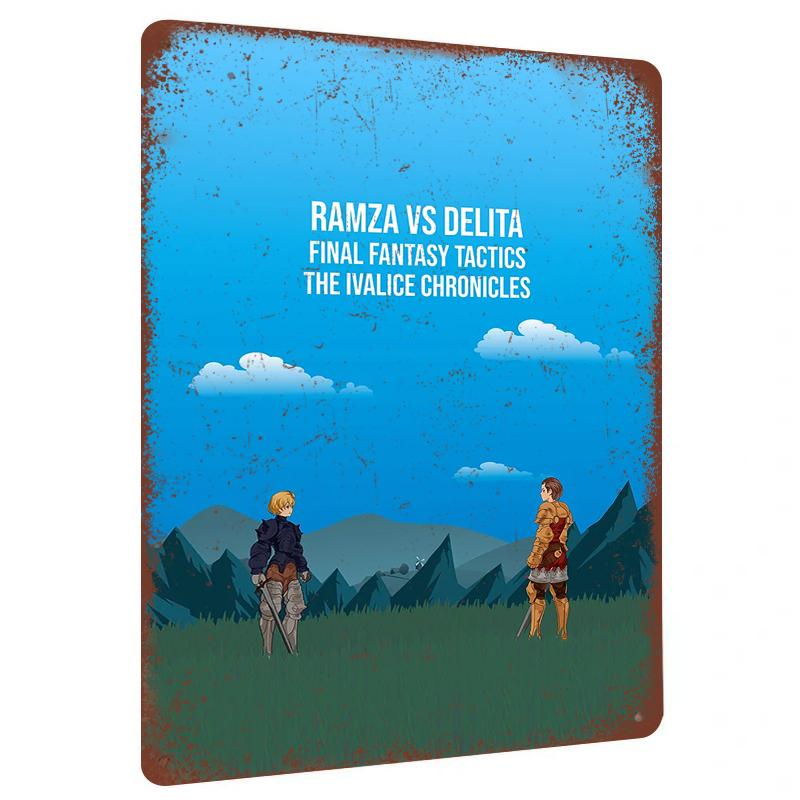 Final Fantasy Tactics Ramza vs Delita Metal Wall Art The Ivalice Chronicles Game Decor 20x30cm（7.8x11.8inch）