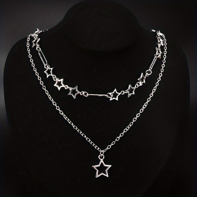 2pcs/set Y2K Star Necklace Set, Grunge Punk Cool Aesthetic Jewelry, Perfect Gift For Girls Grunge Punk Necklace