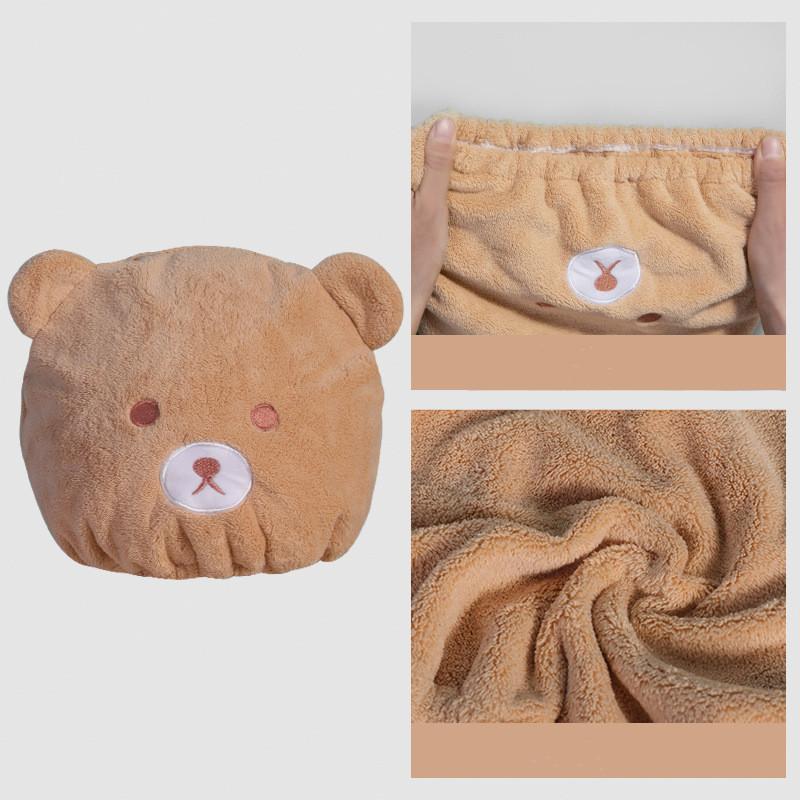 Cute Cartoon Bear Shower Caps Hair-drying Cap Coral Velvet Quick-drying Hat for Kids Super Absorbent Towels Bathroom Accessories