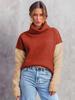 Autumn Color Block High Neck Pullover Women's Loose Long Sleeve Top