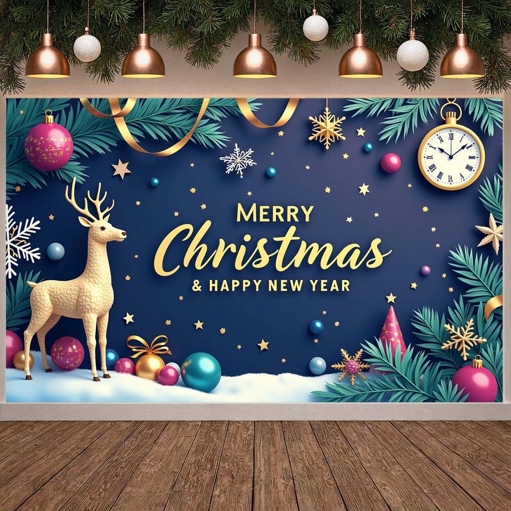 Baner Szczęśliwego Nowego Roku Ciemnoniebieskie Tło Baner Uroczystości Baner Wesołych Świąt Bożego Narodzenia Ozdoba Świąteczna Na Obchody Nowego Roku