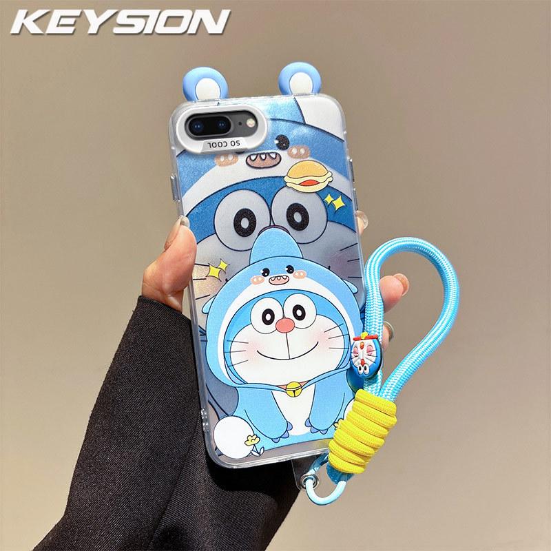 KEYSION Süße Cartoon-Ohren Hülle für iPhone SE 2020 2022 mit Lanyard Silikon+PC Stoßfeste Handy-Rückseite für iPhone 8 7 Plus