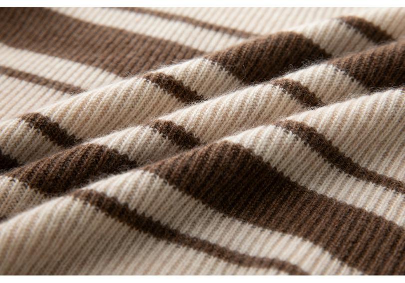 Women's Cashmere Color Block Striped Buttoned Polo Knit Top