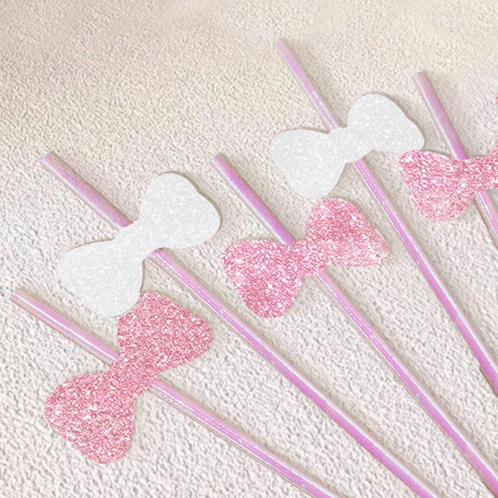 Biodegradable Glitter Bowknot Paper Straws for Cake & Drink Decorations