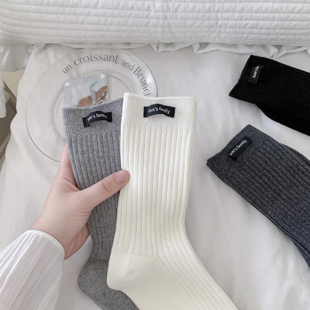 Female Spring and Autumn Tide All Build Letter Cloth Label Boneless In The Tube Pile Socks