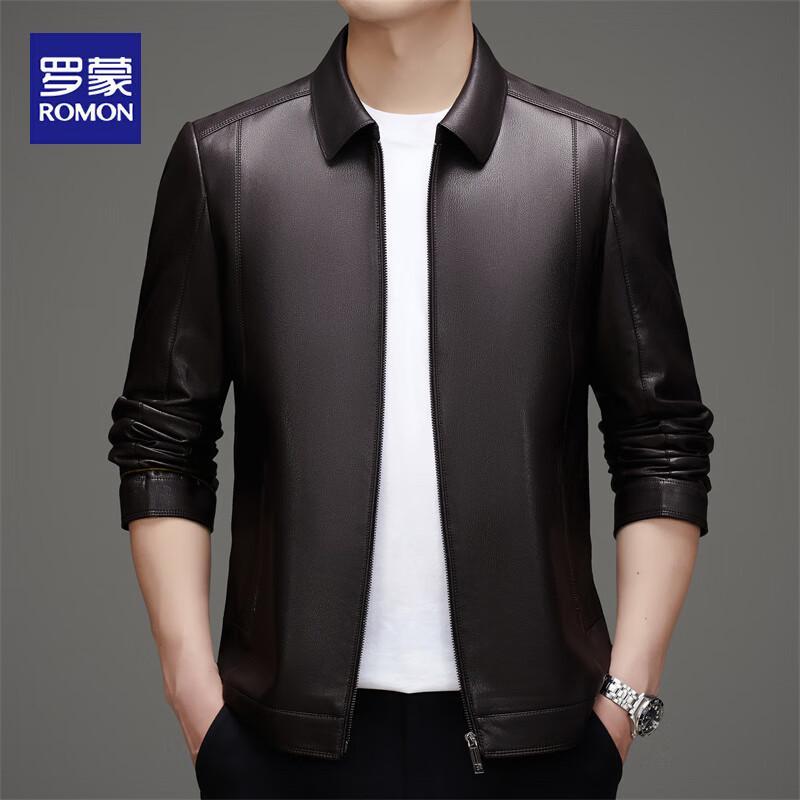 ROMON Men's Spring Autumn Lapel Faux Leather Jacket