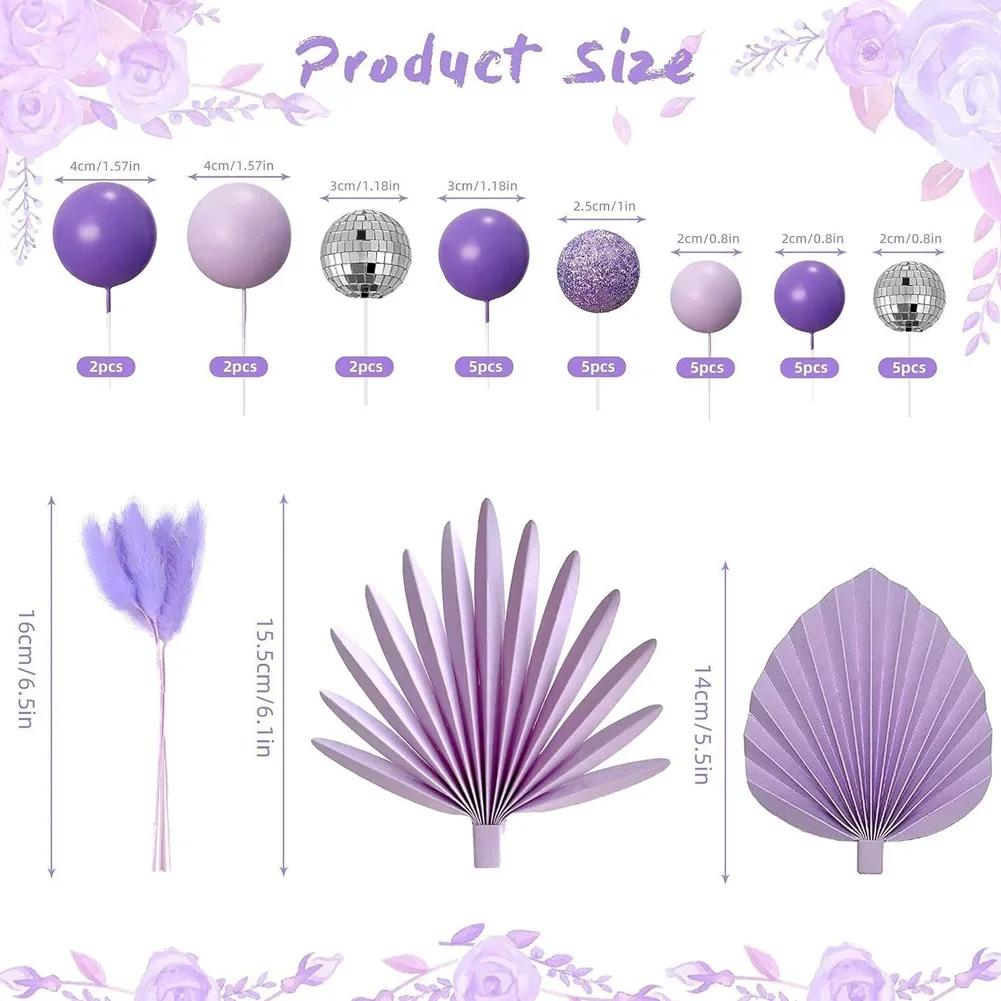 Birthday Wedding Holiday Cake Decoration Set Pink Ball Purple Black Gold Silver Apricot Leaf Cake Decor Supplies