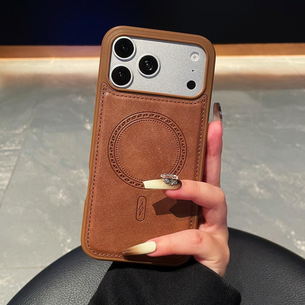 Vintage PU Leather For Magsafe Phone Case For iPhone 17 Air16 15 14 13 12 Pro Max 11 XR Soft Shockproof Bumper Business Cover