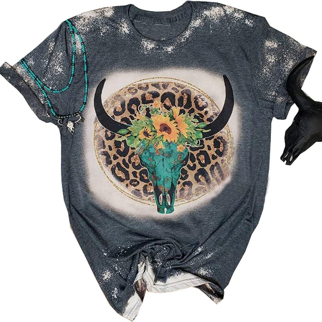 Nové dámské volné tričko s kulatým výstřihem a krátkým rukávem s 3D potiskem hlavy krávy