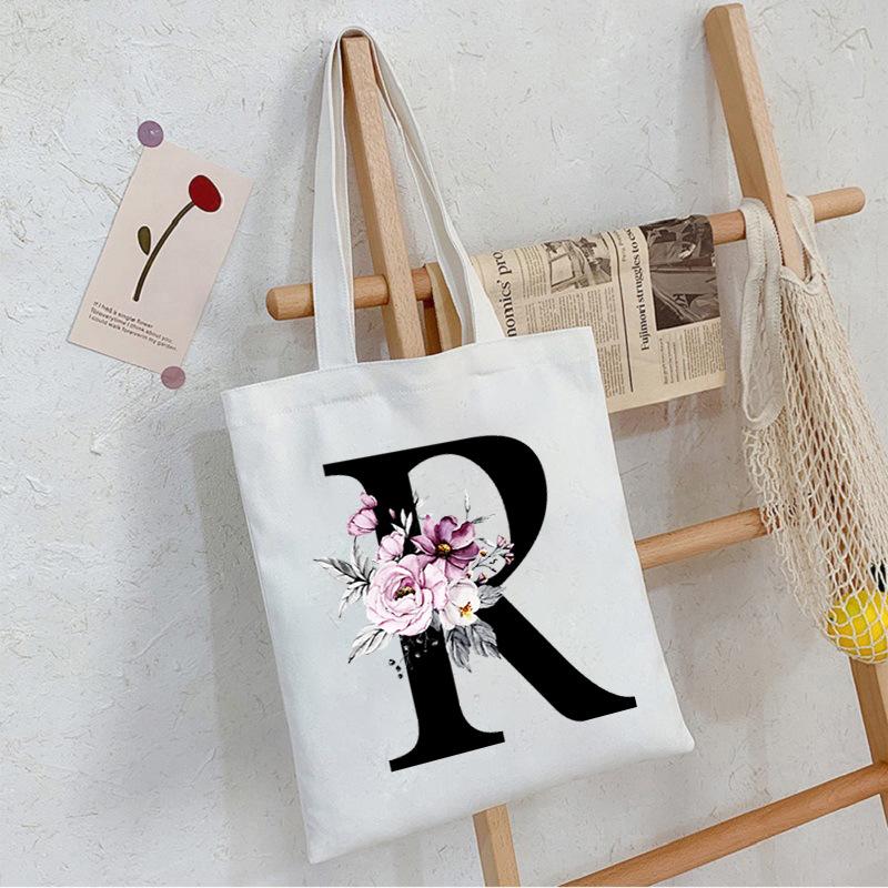 Alphabet24 Letter Print Student Portable Canvas Bag Tote Bag Large Capacity Messenger Bag