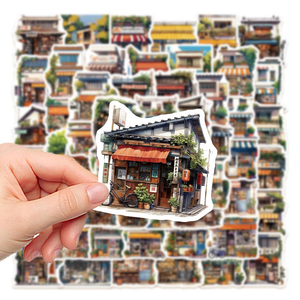 10/30/55pcs Vintage Japan Style Anime Street Shop Cartoon Stickers Aesthetic Building Decal DIY Notebook Laptop Cute Sticker Toy