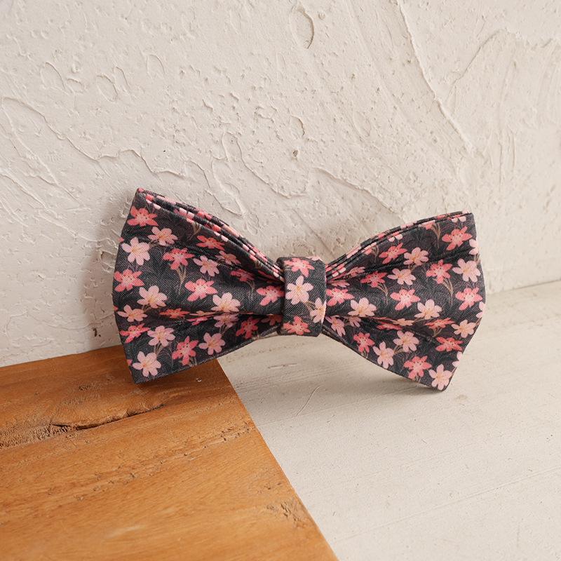 MUTTCO Charming Night Pink Flower Pet Collar with Bow Tie L