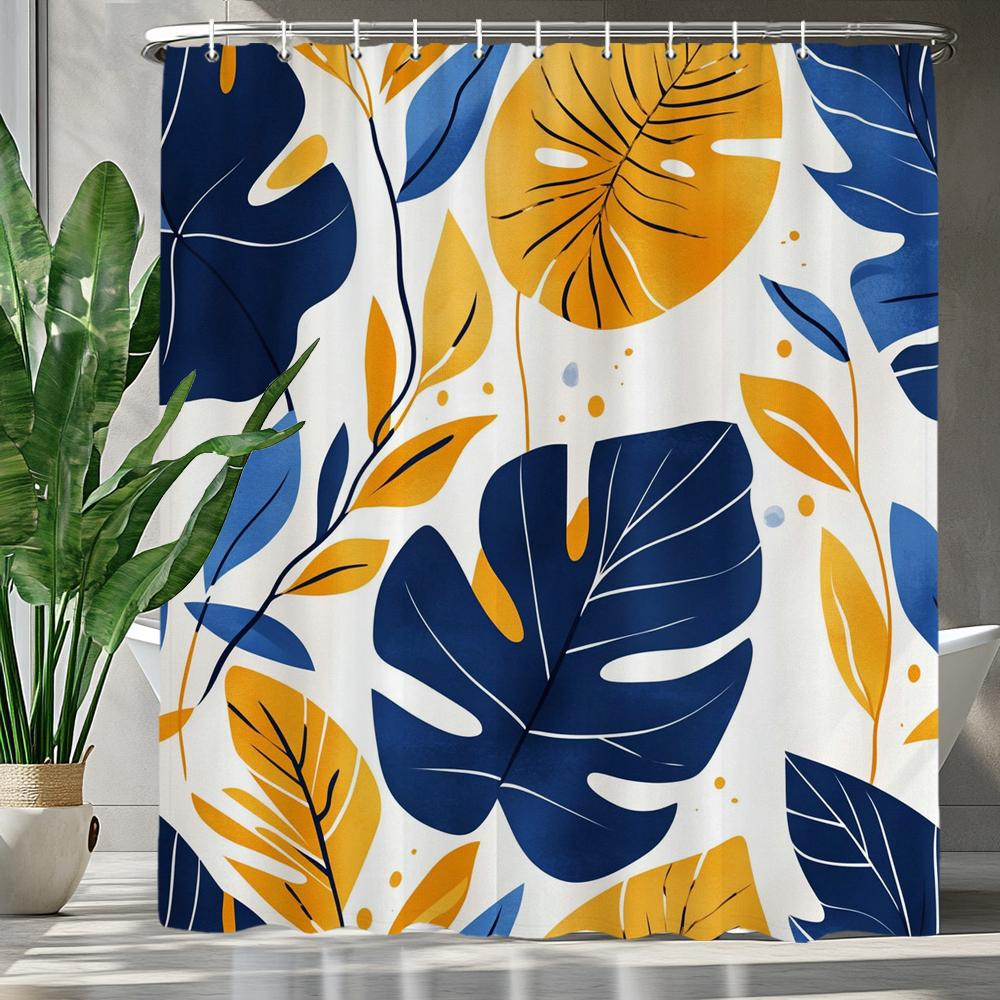 1pc Autumn Leaves Shower Curtain, Bathroom Decorative Shower Curtain, Printed Polyester Fabric Shower Curtain with Hooks