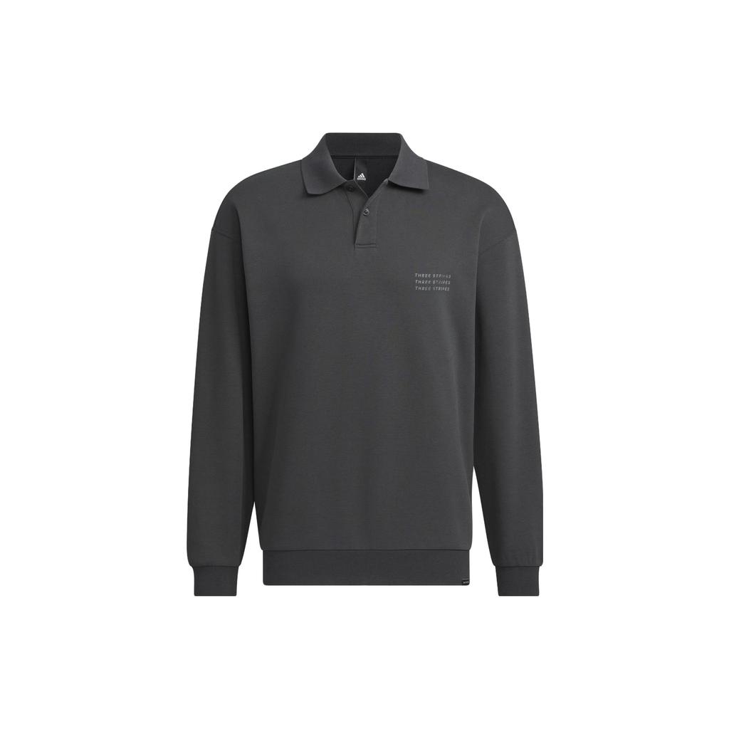 Adidas Sportswear Jacket Letter Print Long Sleeve Polo Shirt Men Jacket Carbon-Black IS7419