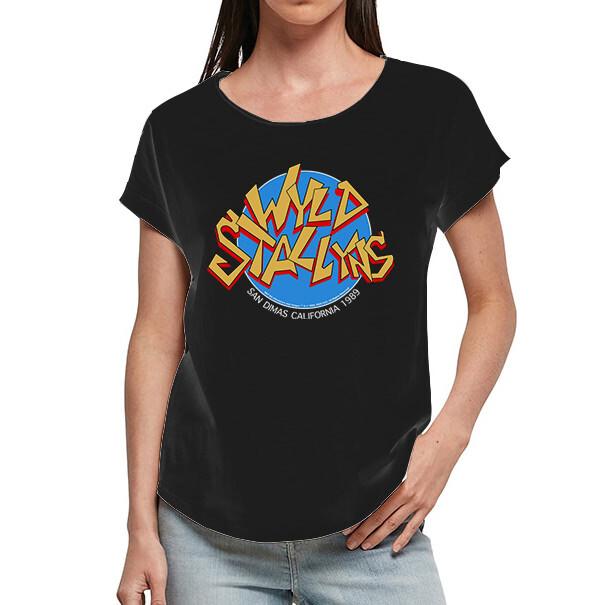 Lizenziert Bill Und Ted Wyld Stallyns Band Blau Logo Damen Lang Noppe T-shirt XXXL