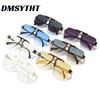 Non-polarized Square Rimless Sunglasses Women Fashion Clear Ocean Gradient Lens Shades Retro Rivets Men Sun Glasses