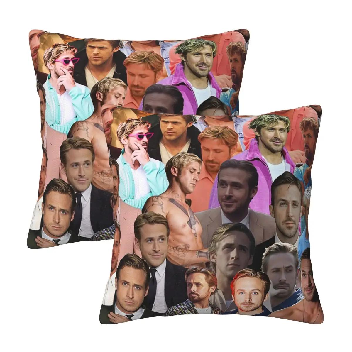 Ryan Gosling Photo Collage 2 Pcs Square Pillowcase Pillow Cover Cushion Zip Decorative Comfort Throw Pillow For Home Sofa Peach skin 18*18(CM)-2Pcs