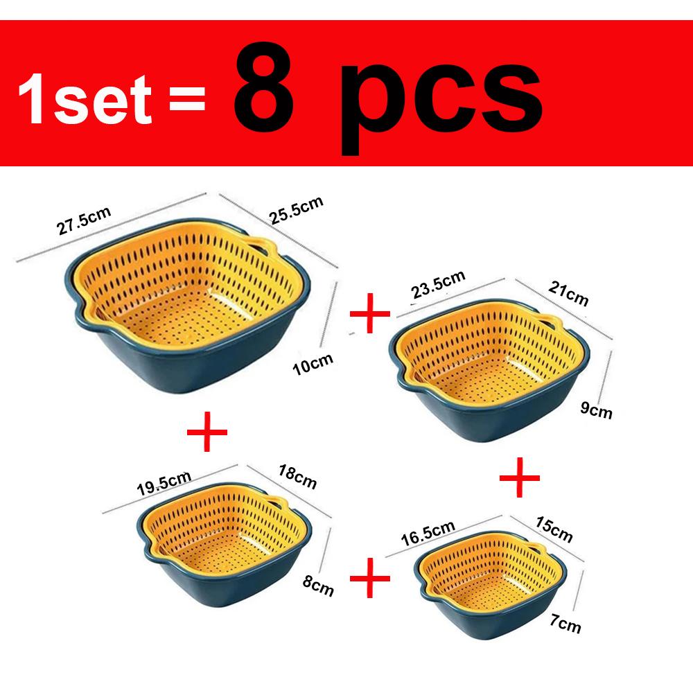 8 pièces/6 pièces/ensemble Égouttoir d'évier Cuisine Paniers d'égouttage double couche Boîte/Panier à légumes Bassin de lavage Panier égouttoir à fruits Boîte de rangement de cuisine