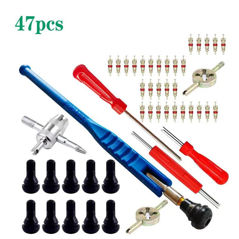 47pcs/Set TR412 Rubber Tire Valve Core Installation Tools Motorcycle Tire Valve Repair Removal Tool Kits Wheel Accessories