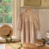French Retro Floral Puff Sleeve Girls' Dress - Autumn Style, Long Sleeve, Sweet Korean Version Skirt for Children.