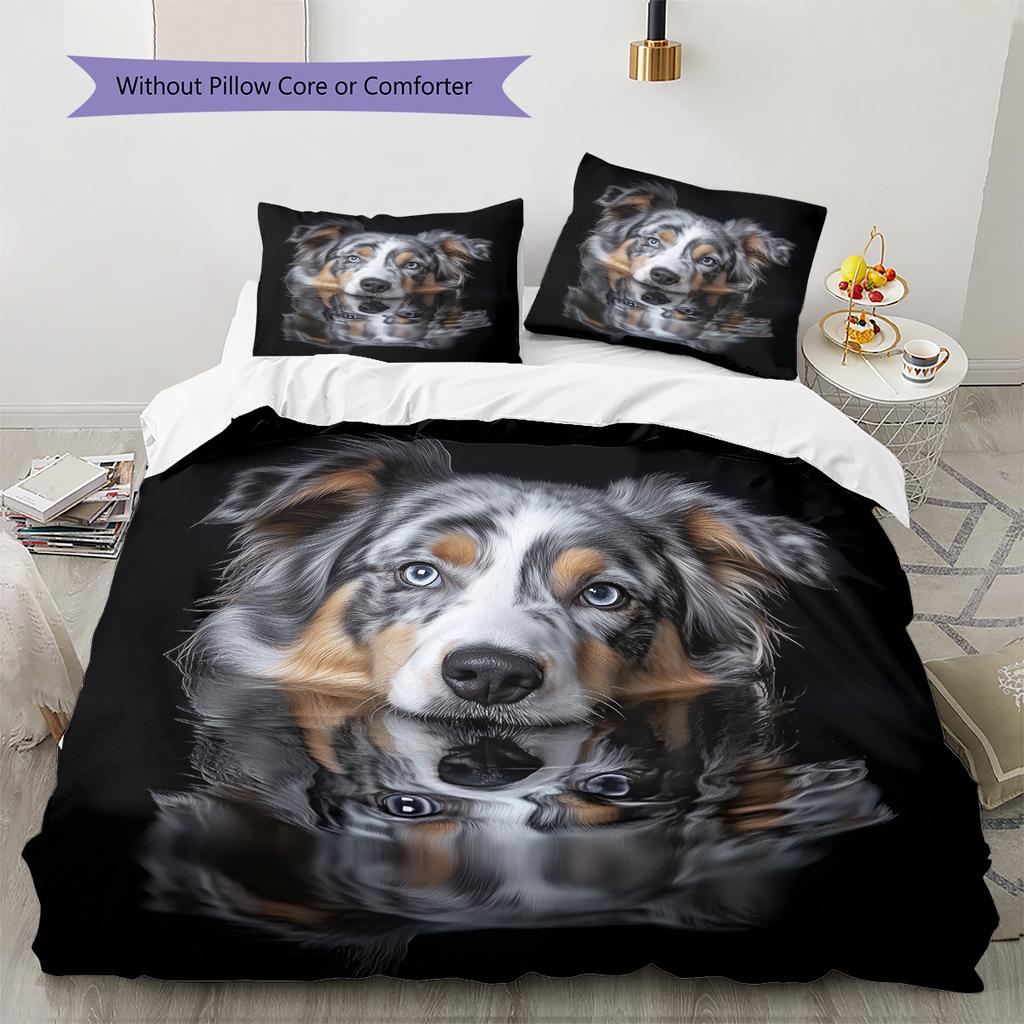 Black Australian Shepherd Pattern Bedding Home Decoration Birthday Gift (1 * duvet cover + 2 * pillowcase, without core)